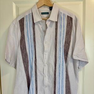 Cubavera Men's 2X White/Gray/Blue Linen Blend Guayabera Shirt Casual Button Up